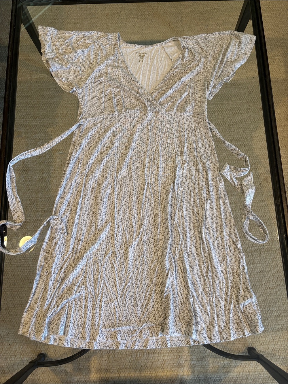 MAC & JAC White Stretchy Cross Bust Dress with Gray Dot Print